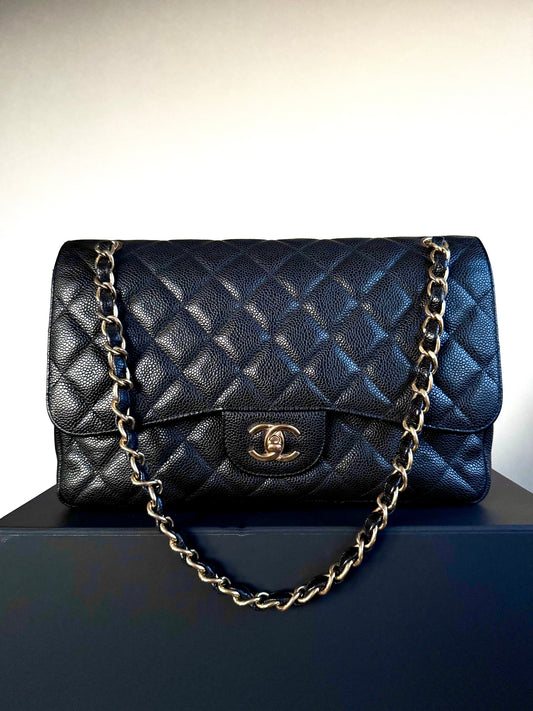 Pre-owned Chanel Timeless Classic Jumbo Black Caviar Flap Bag