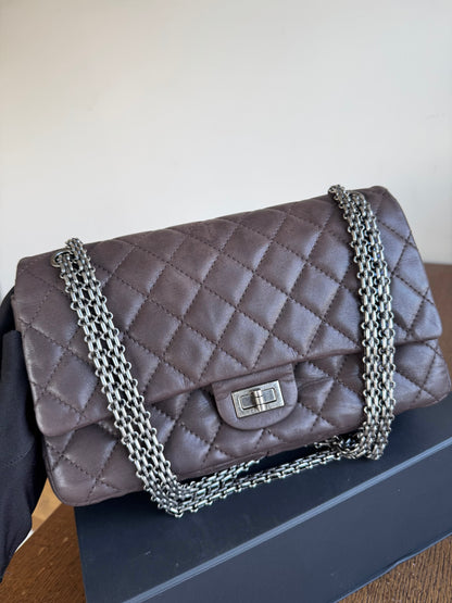 Pre-owned Chanel 2.55 Reissue Large 226 Chocolate Iridescent Leather Flap Bag