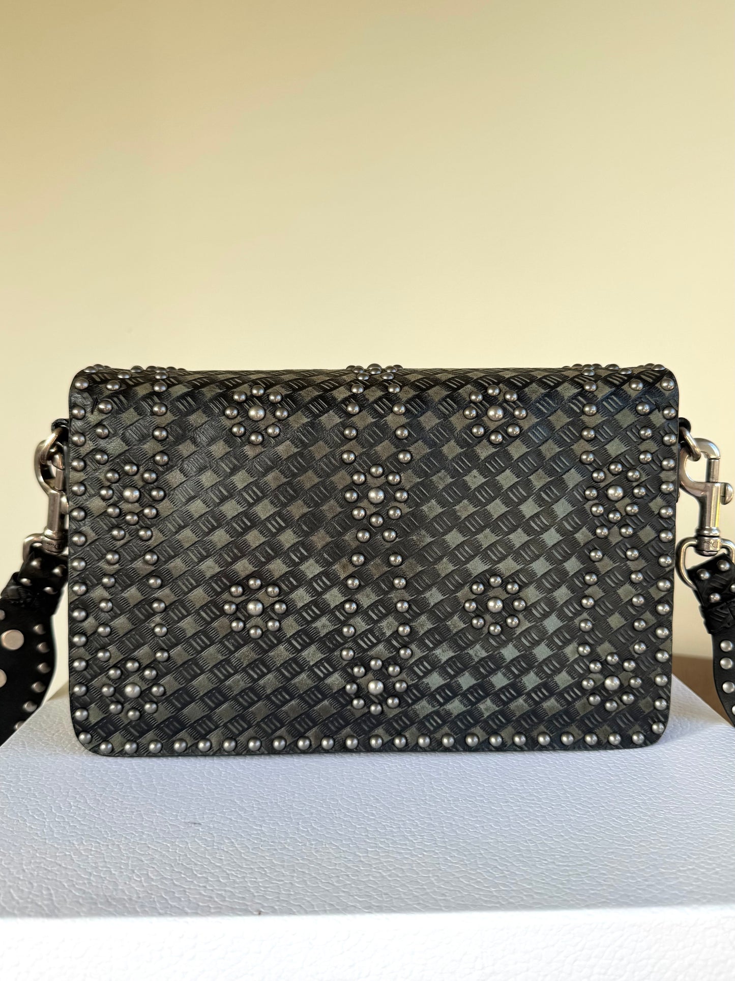 Pre-owned Dior Dio(r)evolution Studded Black Leather Flap Bag