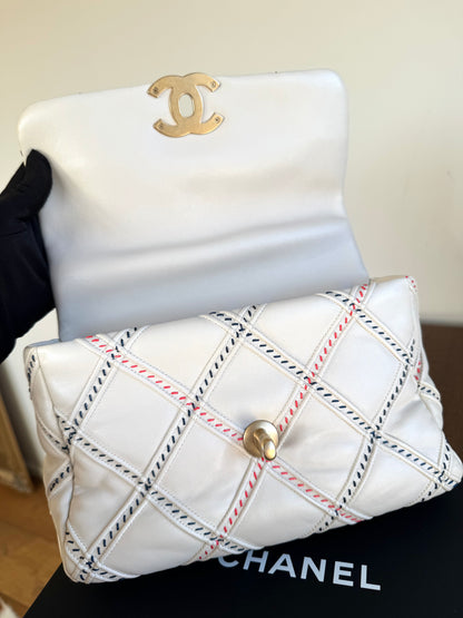 Pre-owned Chanel 19 Small Stitch Beige Lambskin Flap Bag Limited Edition