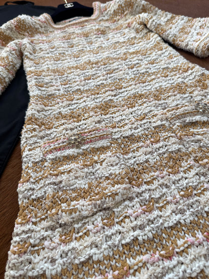 Pre-owned Chanel Paris-Cuba Caramello Tweed Dress