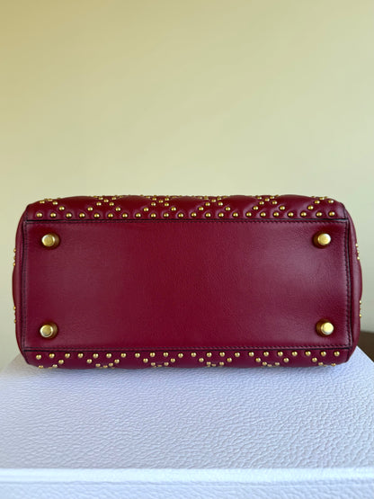 Pre-owned Dior Lady Dior Medium Studded Burgundy Calfskin Bag