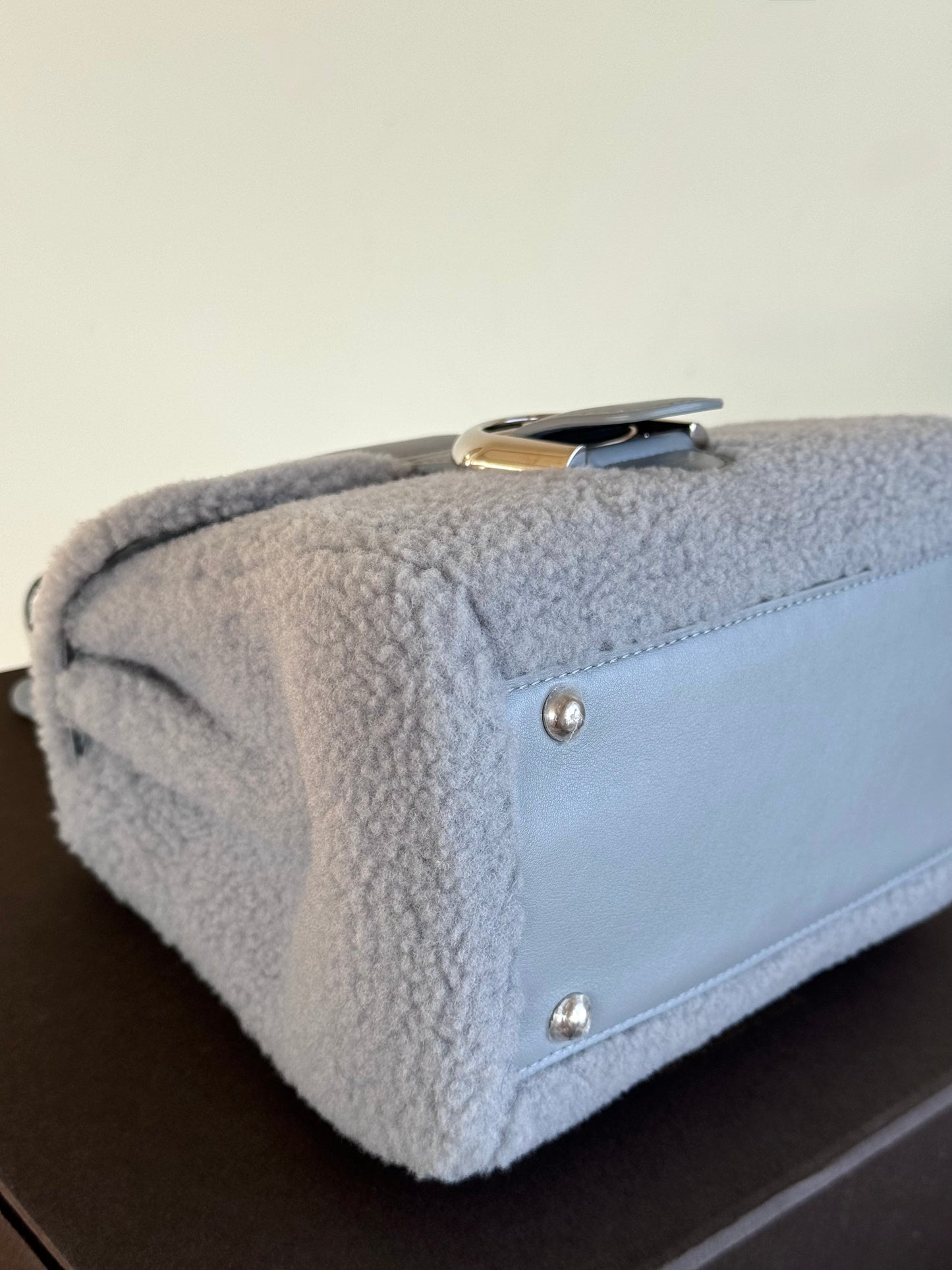 Pre-owned Delvaux Brillant Mini Sweet Cloud Teddy Ice Blue Wool Bag Limited Edition