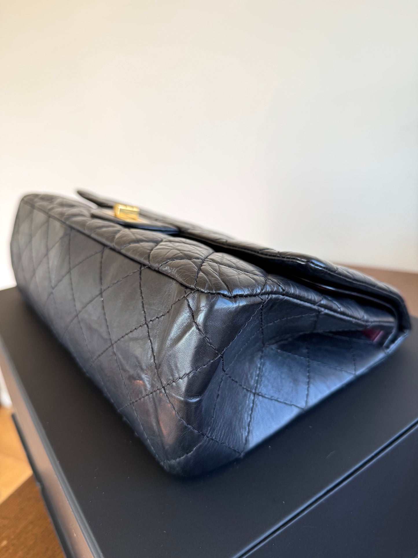 Pre-owned Chanel 2.55 Reissue Maxi 227 Black Calfskin Flap Bag