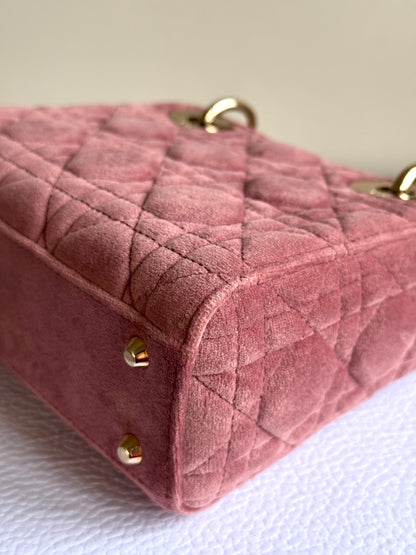Pre-owned Dior Lady Dior Mini Crystal Dusty Rose Velvet Bag Limited Edition