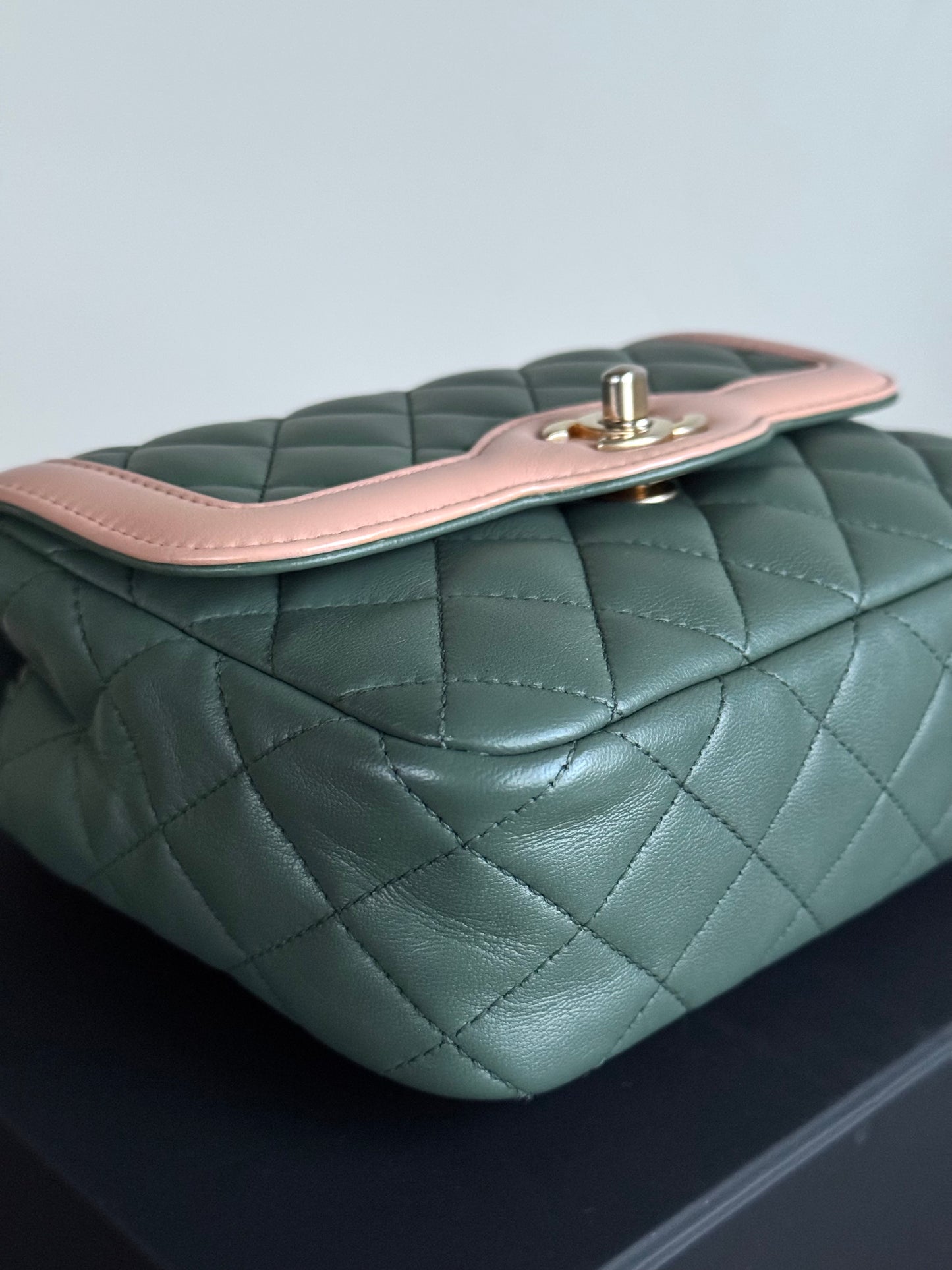 Pre-owned Chanel Diana Mini Bi-color Green Pink Leather Flap Bag