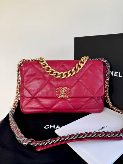 Pre-owned Chanel 19 Large Red Lambskin Flap Bag