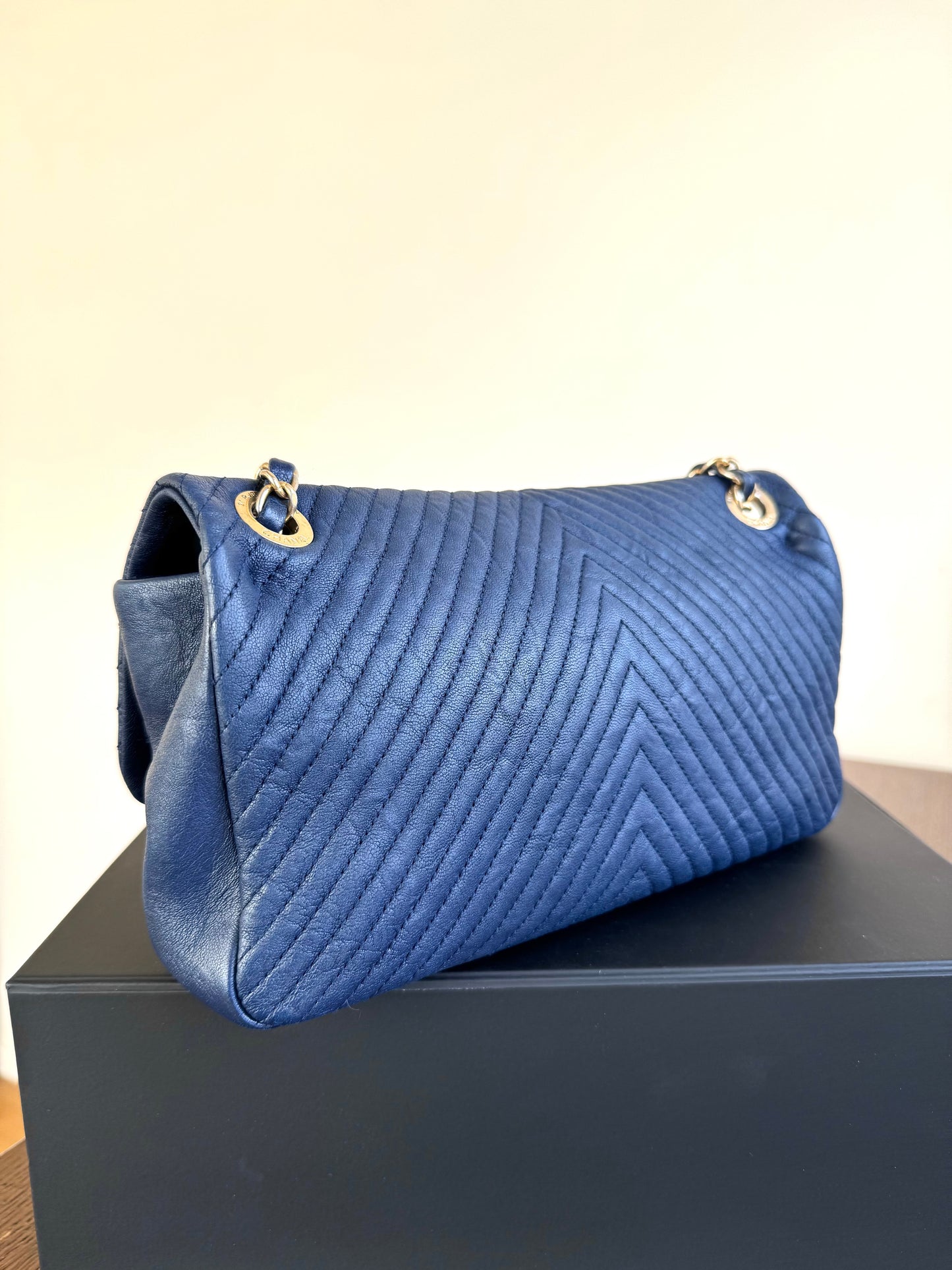 Pre-owned Chanel Timeless Standard Navy Calfskin Flap Bag