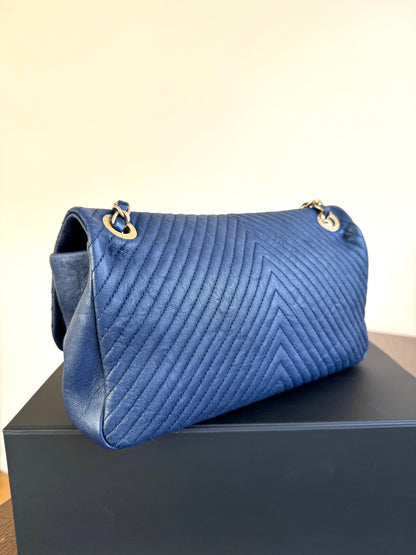 Pre-owned Chanel Timeless Standard Navy Calfskin Flap Bag