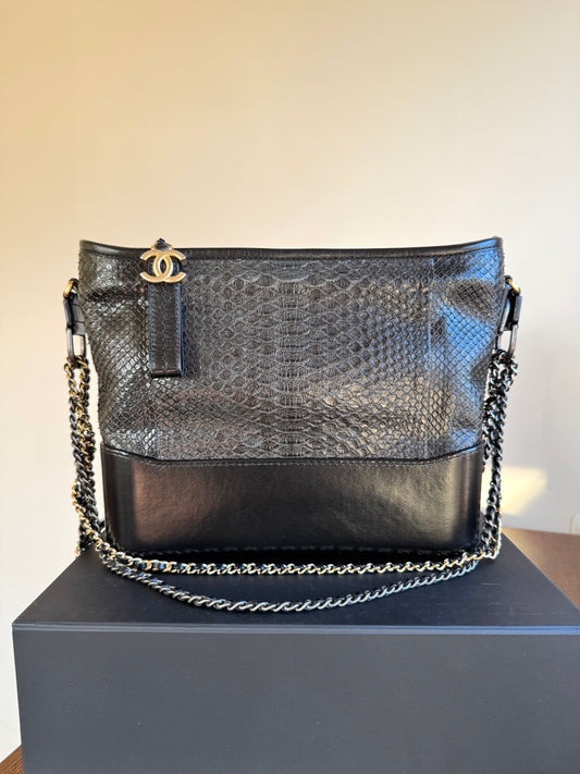 Pre-owned Chanel Gabrielle Medium Black Python Leather Hobo Bag Limited Edition