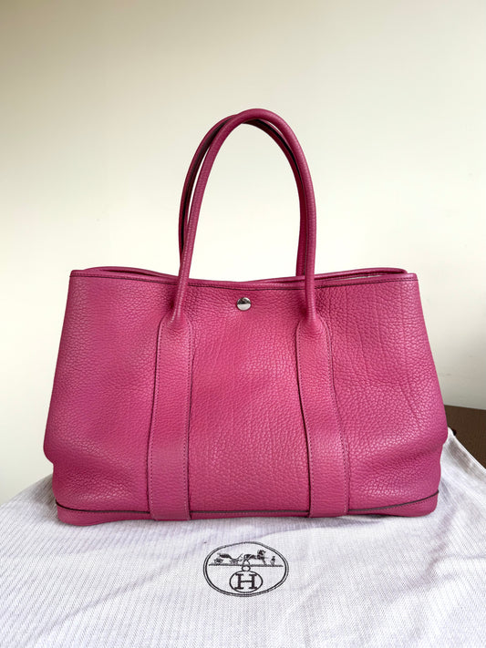 Pre-owned Hermès Garden Party 36 Rose Shocking Leather Tote Bag