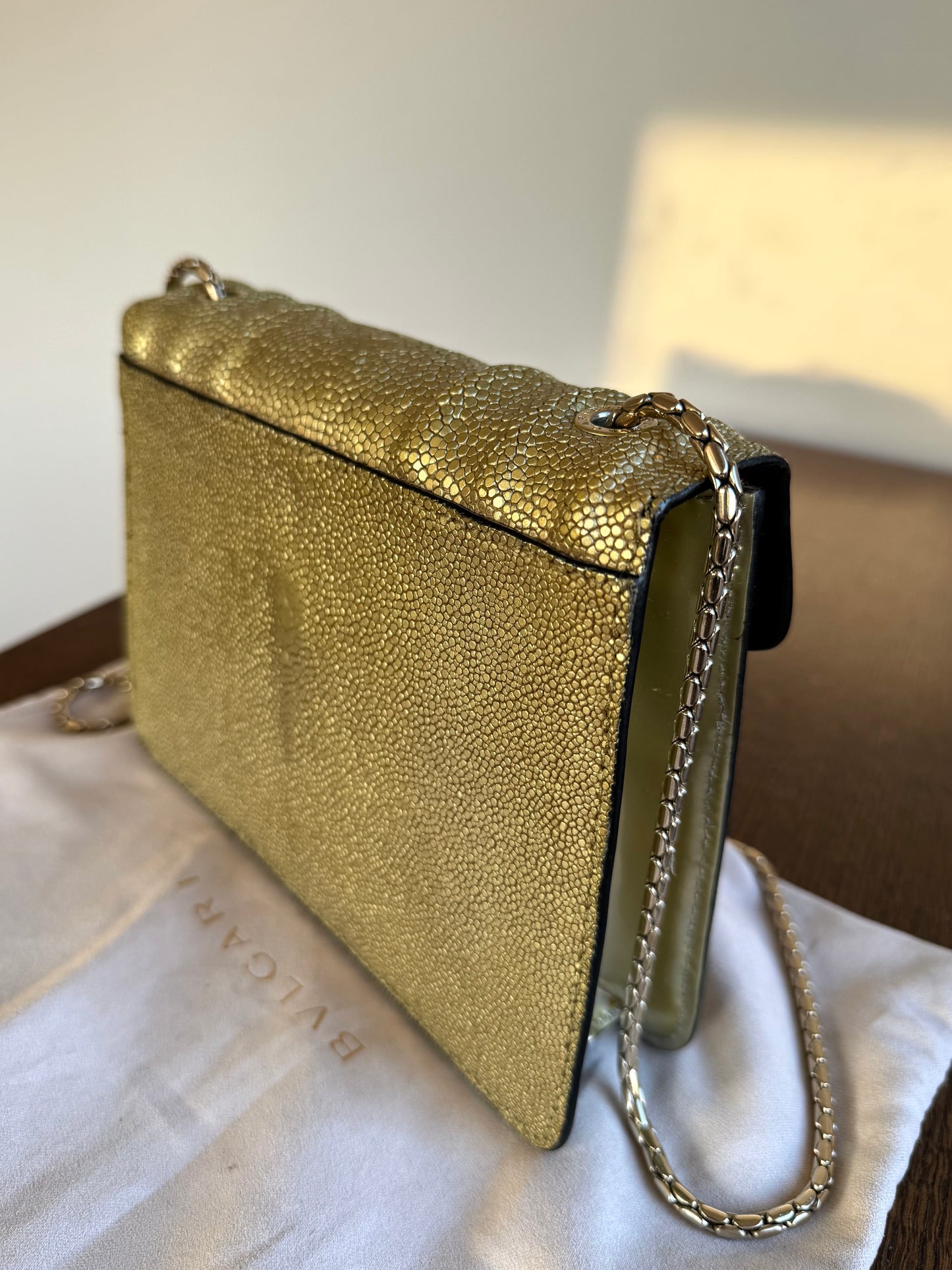 Pre-owned Bvlgari Serpenti Forever Small Gold Stingray Shoulder Bag