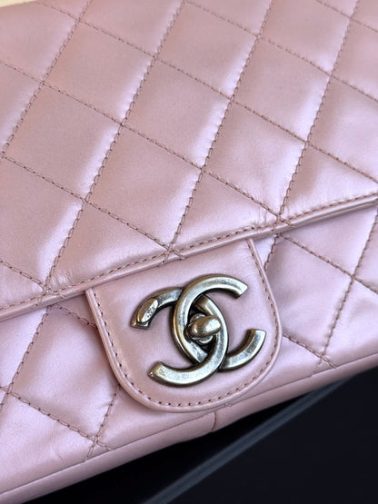 Pre-owned Chanel Coco Pleats Pink Glazed Calfskin Flap Bag