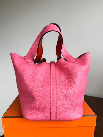 Pre-owned Hermès Picotin 22 Rose Azalee Clemence Handbag