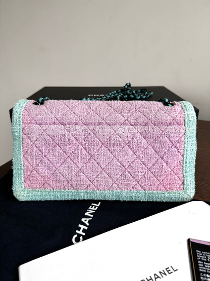 Pre-owned Chanel Pink Turquoise Tweed Flap Bag