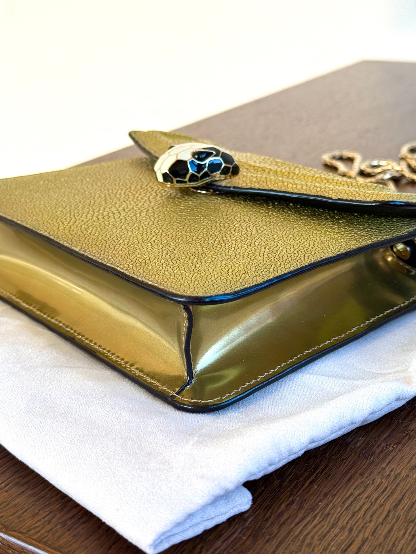 Pre-owned Bvlgari Serpenti Forever Small Gold Stingray Shoulder Bag