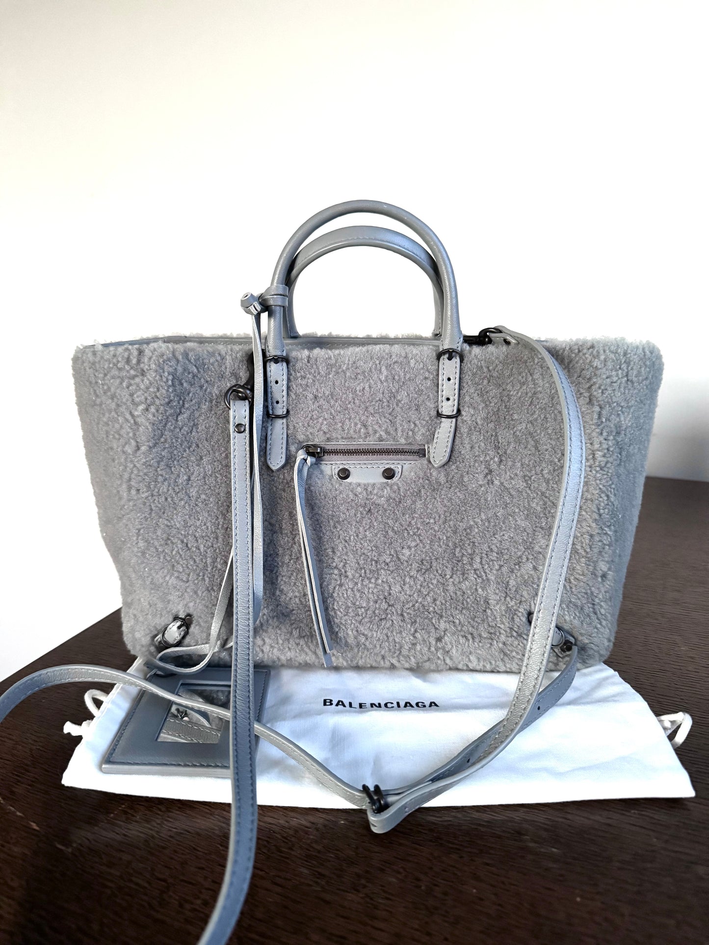 Pre-owned Balenciaga Papier Merino Wool Grey Tote Bag