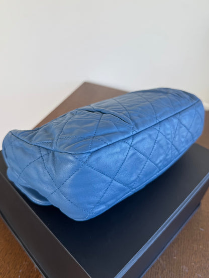 Pre-owned Chanel CC Large Blue Iridescent Calfskin Flap Bag