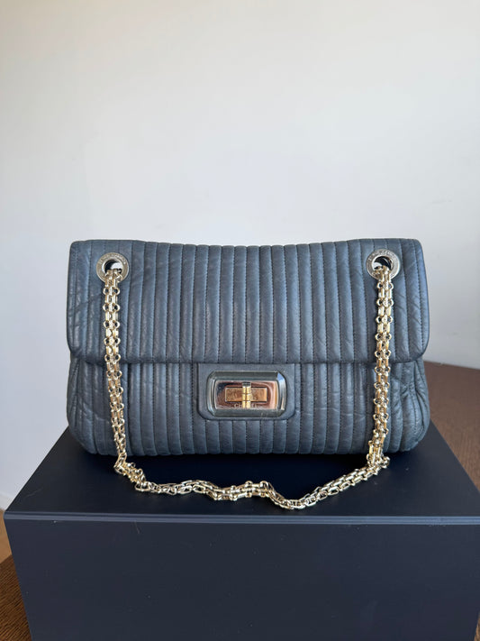 Pre-owned Chanel 2.55 Vertical Dark Grey Iridescent Leather Flap Bag