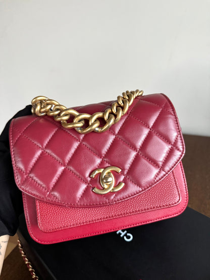 Pre-owned Chanel Top Chain Red Burgundy Caviar Flap Bag