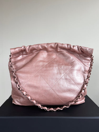 Pre-owned Chanel 22 Small Rose Gold Leather Tote Bag Limited Color
