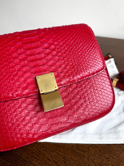 Pre-owned Céline Classic Box Medium Red Python Bag