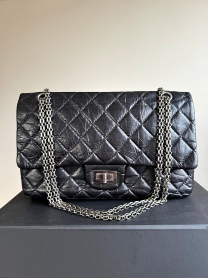 Pre-owned Chanel 2.55 Reissue Maxi 227 Black Calfskin Flap Bag