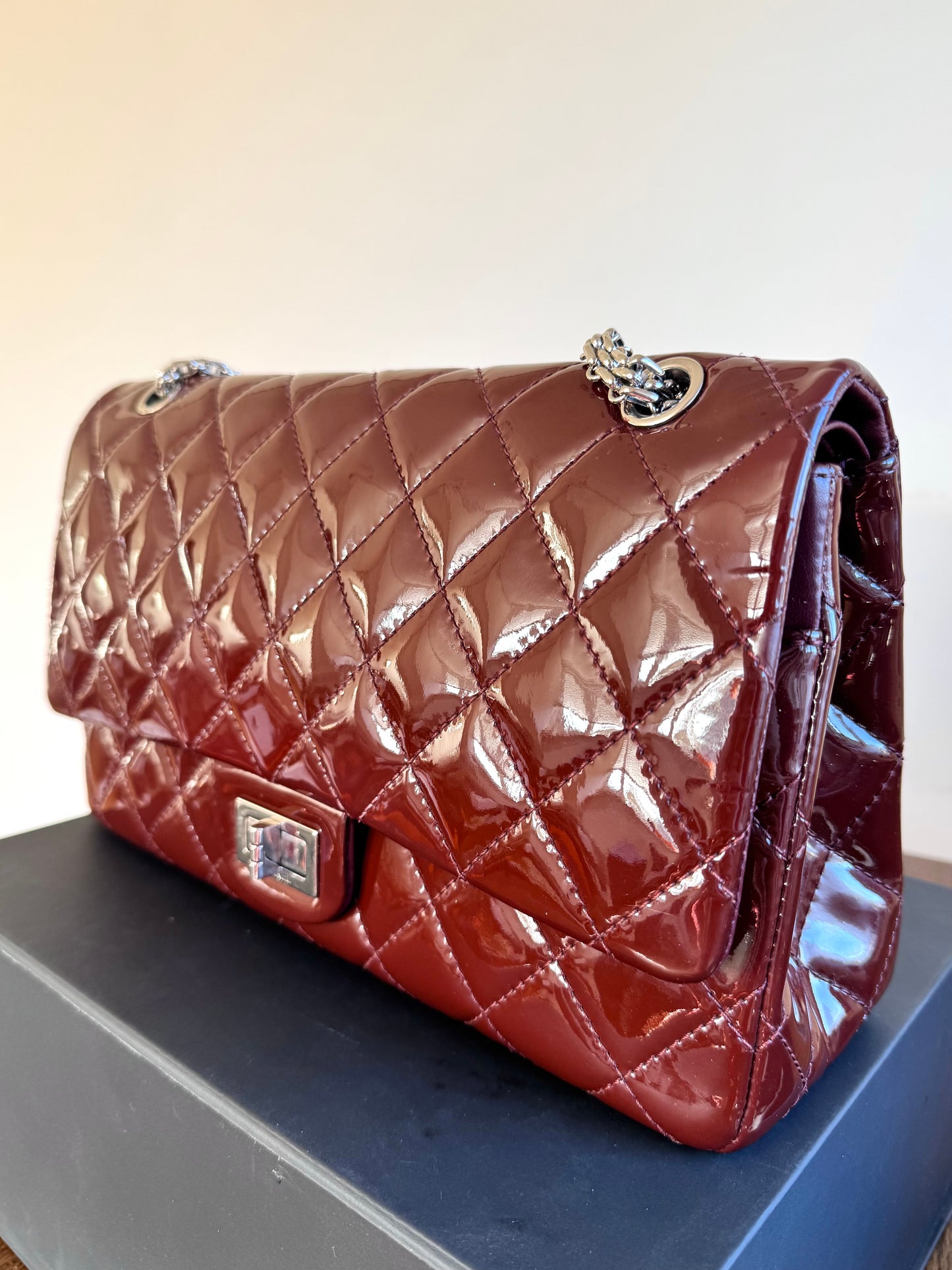 Pre-owned Chanel 2.55 Reissue Maxi 227 Burgundy Patent Leather Flap Bag
