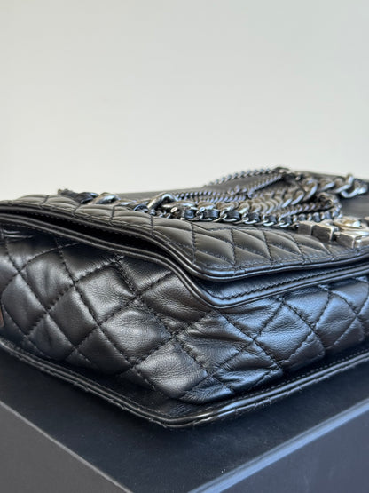 Pre-owned Chanel Boy Large Black Leather Multi-chain Flap Bag Limited Edition