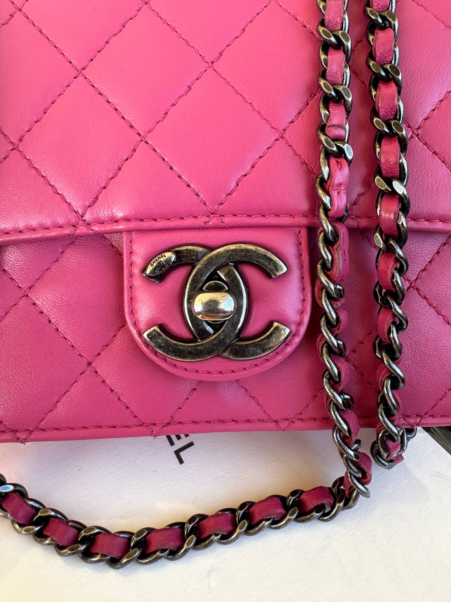 Pre-owned Chanel Crossing Time Mini Pink Leather Flap Bag