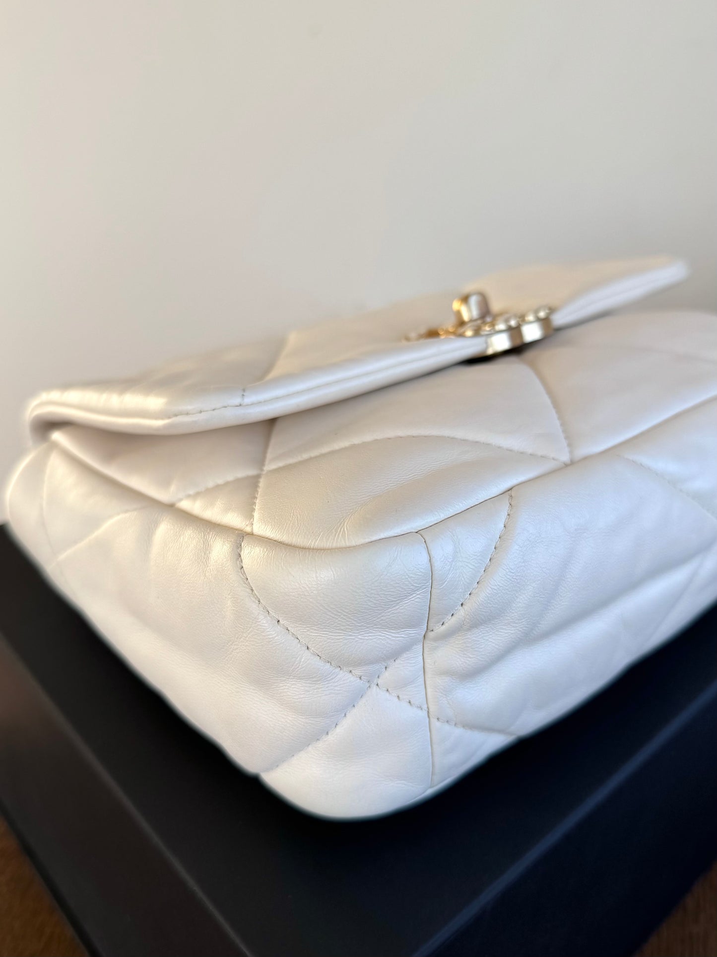 Pre-owned Chanel 19 Small White Lambskin Flap Bag
