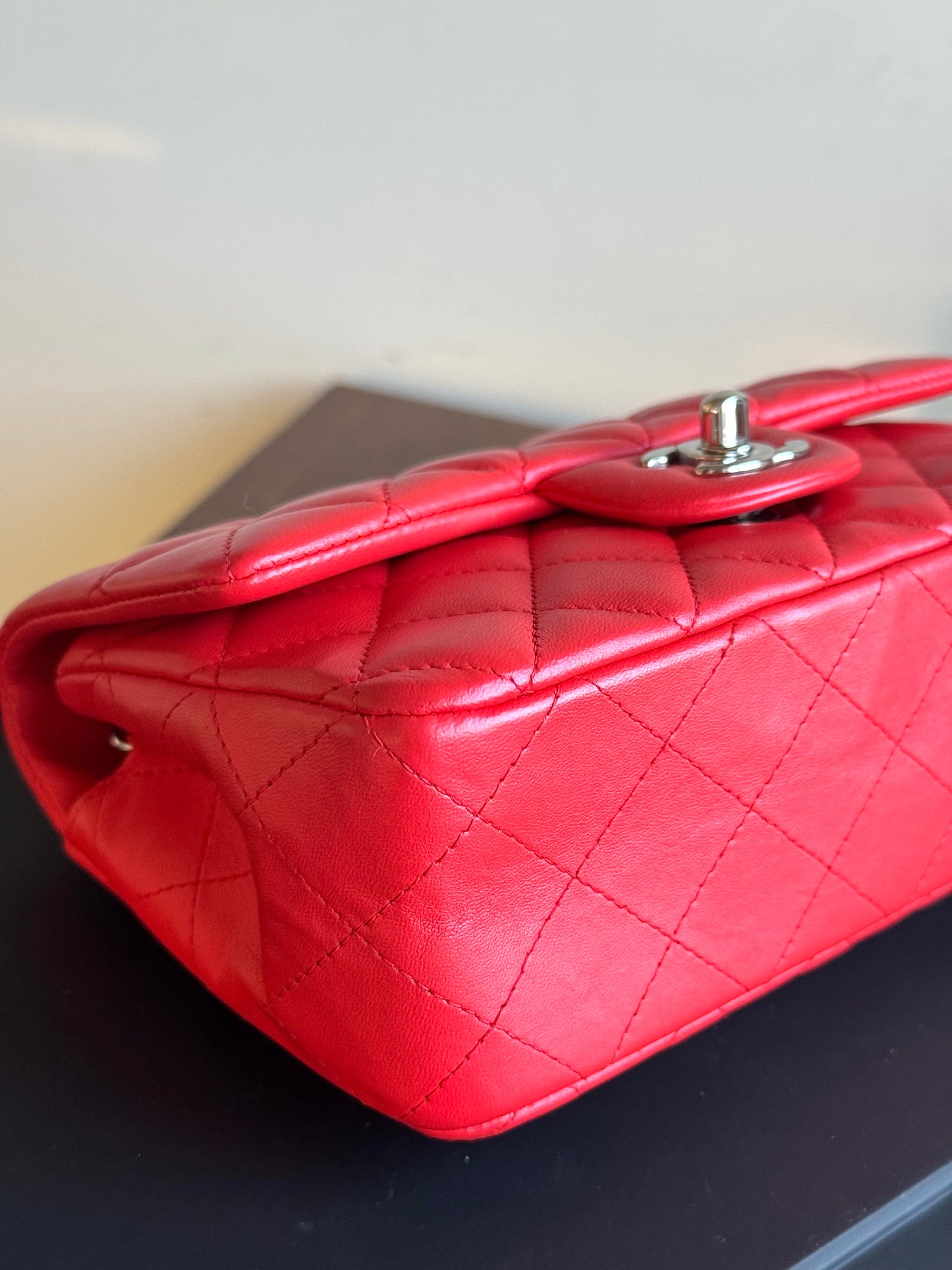 Pre-owned Chanel Timeless Mini Rectangle Coral Red Leather Bag
