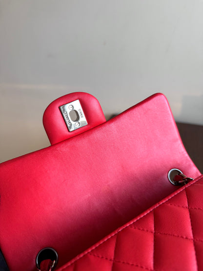 Pre-owned Chanel Timeless Mini Rectangle Coral Red Leather Bag