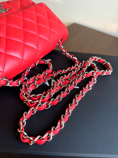 Pre-owned Chanel Timeless Mini Rectangle Coral Red Leather Bag