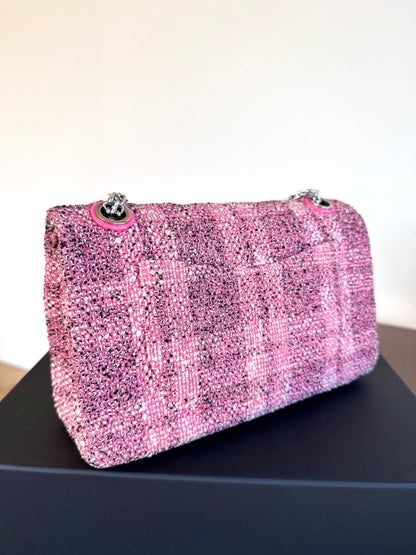 Pre-owned Chanel 2.55 Reissue 225 Medium Pink Tweed Flap Bag