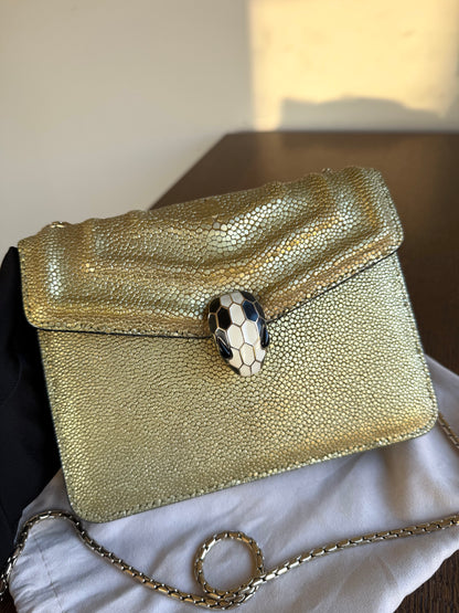 Pre-owned Bvlgari Serpenti Forever Small Gold Stingray Shoulder Bag