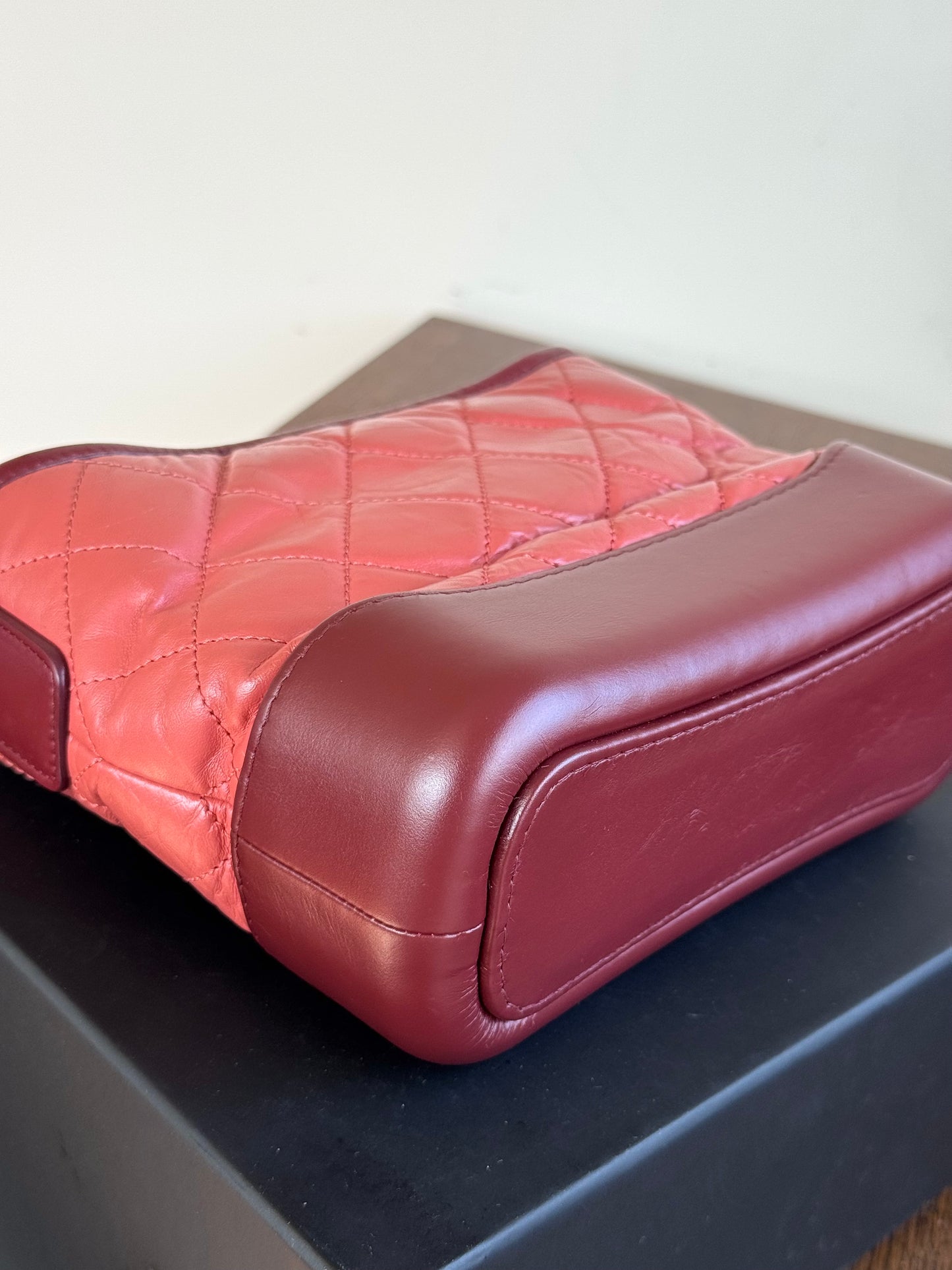 Pre-owned Chanel Gabrielle Small Brick Red Burgundy Leather Hobo Bag