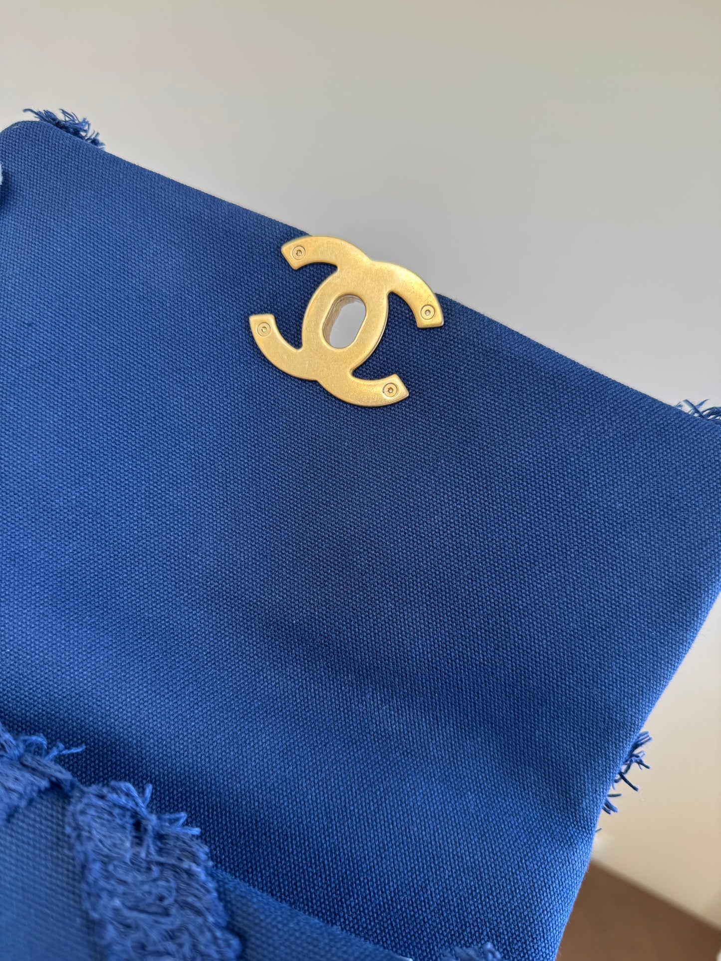 Pre-owned Chanel 19 Small Blue Canvas Flap Bag
