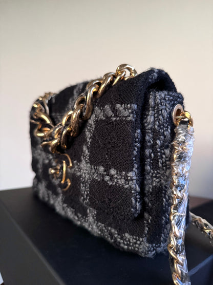 Pre-owned Chanel 19 Small Black Tweed Flap Bag