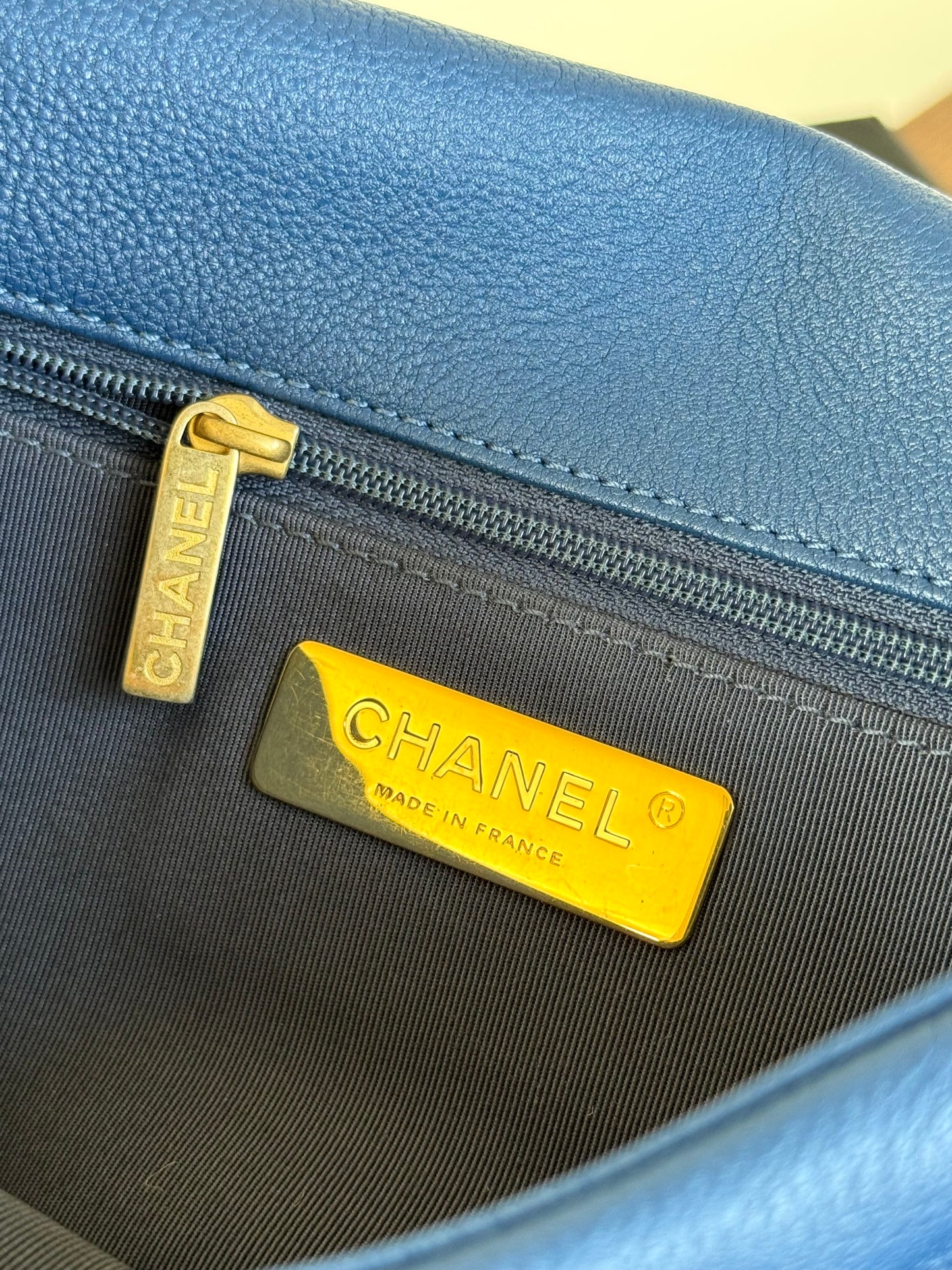 Pre-owned Chanel 19 Large Denim Blue Calfskin Crochet Bag