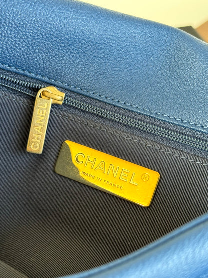 Pre-owned Chanel 19 Large Denim Blue Calfskin Crochet Bag