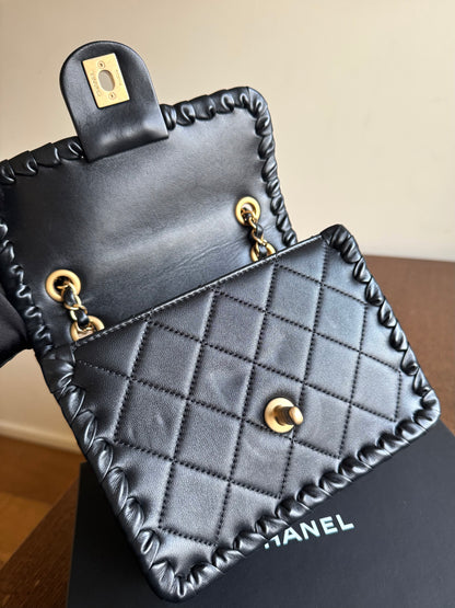 Pre-owned Chanel My Own Frame Small Black Leather Flap Bag