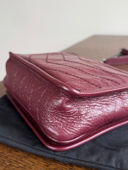 Pre-owned Saint Laurent Niki Mini Burgundy Leather Flap Bag