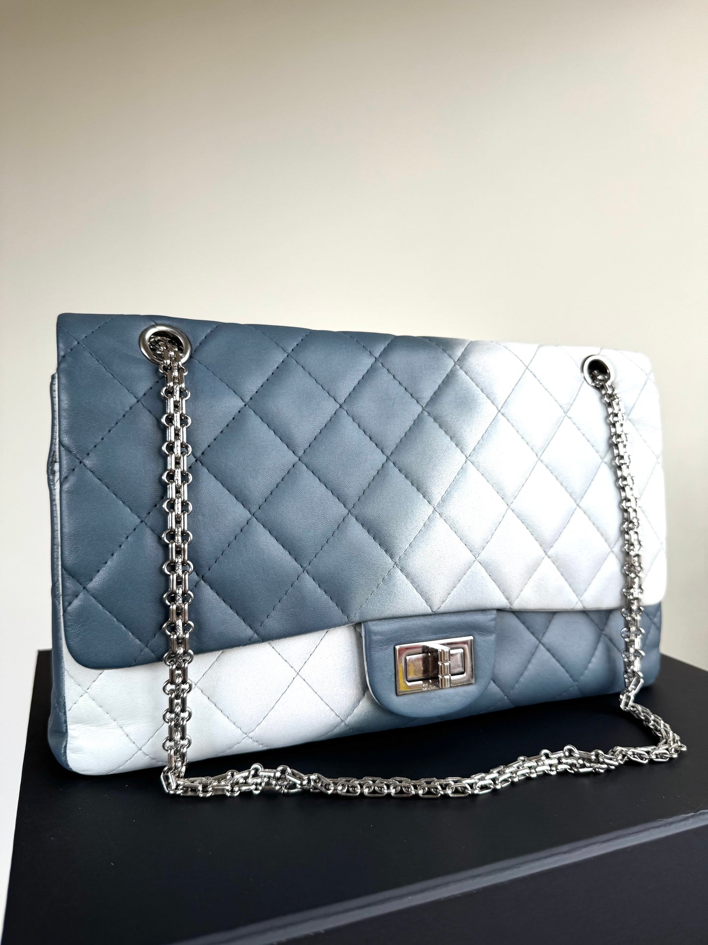 Pre-owned Chanel 2.55 Reissue Maxi 227 Misty Blue Degrade Lambskin Flap Bag