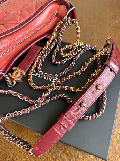 Pre-owned Chanel Gabrielle Small Brick Red Burgundy Leather Hobo Bag