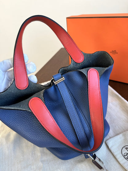 Pre-owned Hermès Picotin 18 Blue Brighton Capucine Clemence Bucket Bag