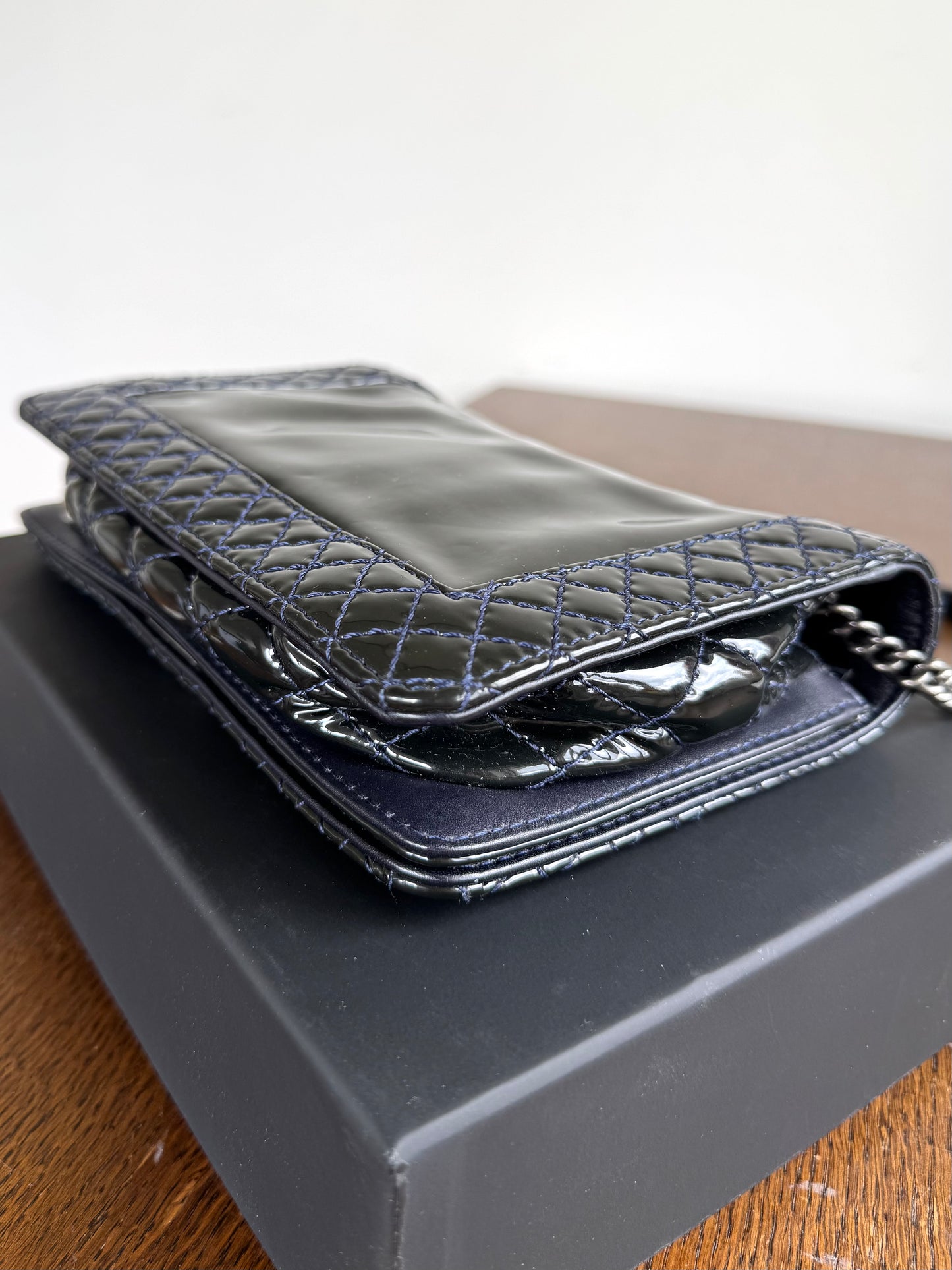 Pre-owned Chanel Boy WOC Black Patent Leather Flap Bag