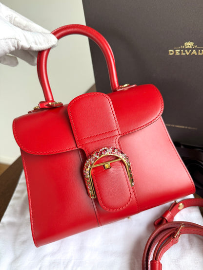 Pre-owned Delvaux Brillant Mini Swarovski Red Box Leather Bag Limited Edition