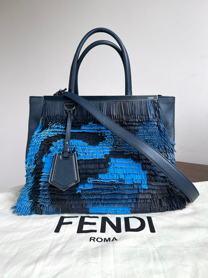 Pre-owned Fendi 2Jours Navy Blue Fringed Leather Bag