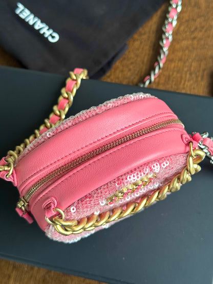 Pre-owned Chanel 19 Round Pink Clutch With Chain